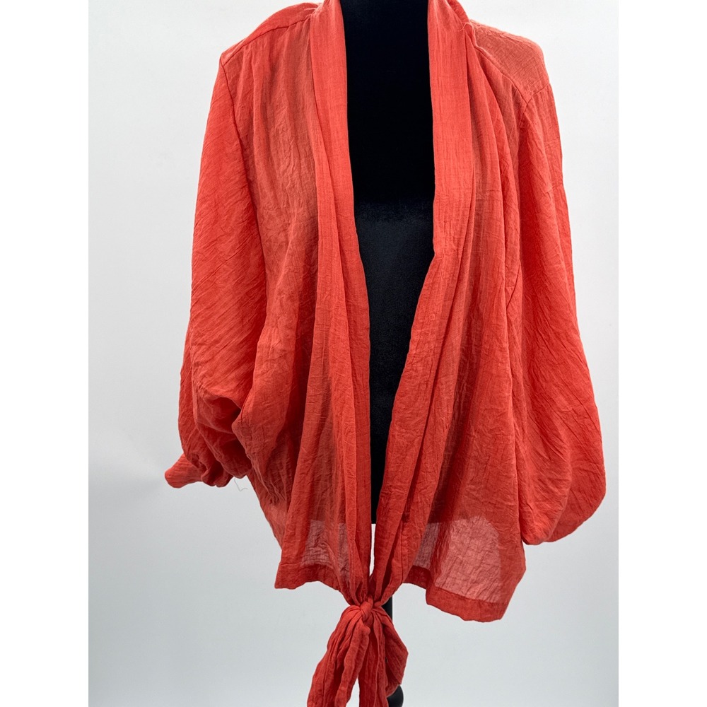 Jupee Brick Red Tie Front Kimono Cardigan Top Gauze Dolman Sleeve JP65 L NEW